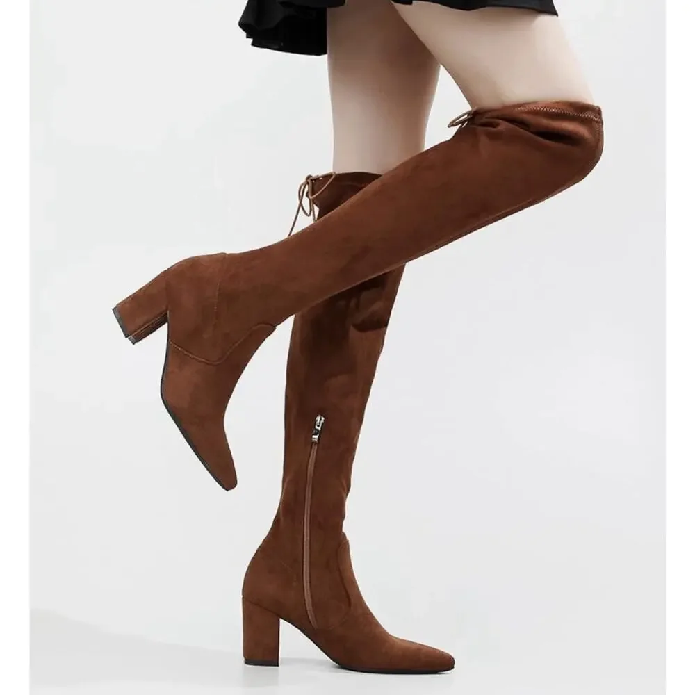 Venus Celia Women's Charlotte OverKnee Stretchy Boot Brown Size 7